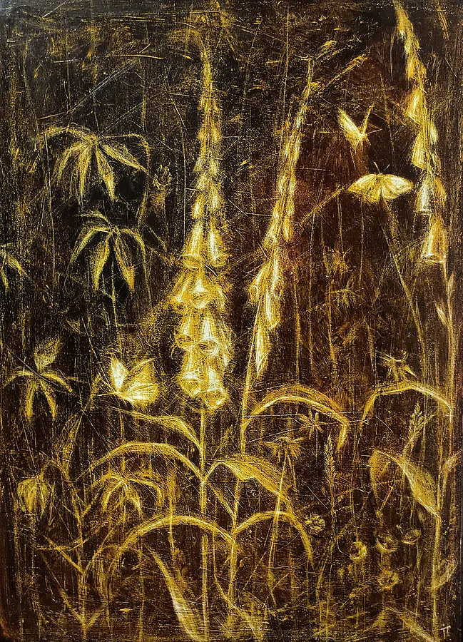 Image of There, among the grasses by Halyna Ilkiv, size: 70*50 см, made of MDF tablet, acrylic, varnish, Graphics medium, from Morshyn, part of the since childhood series