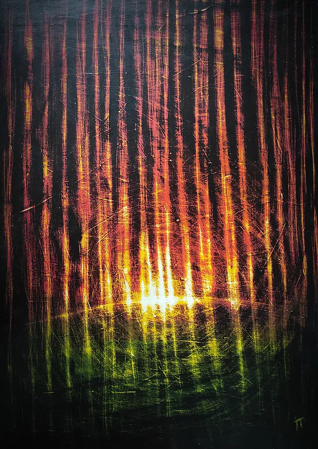Image of The edge of the sky is burning by Halyna Ilkiv, size: 70*60 см, made of MDF tablet, acrylic, varnish, Graphics medium, from Morshyn